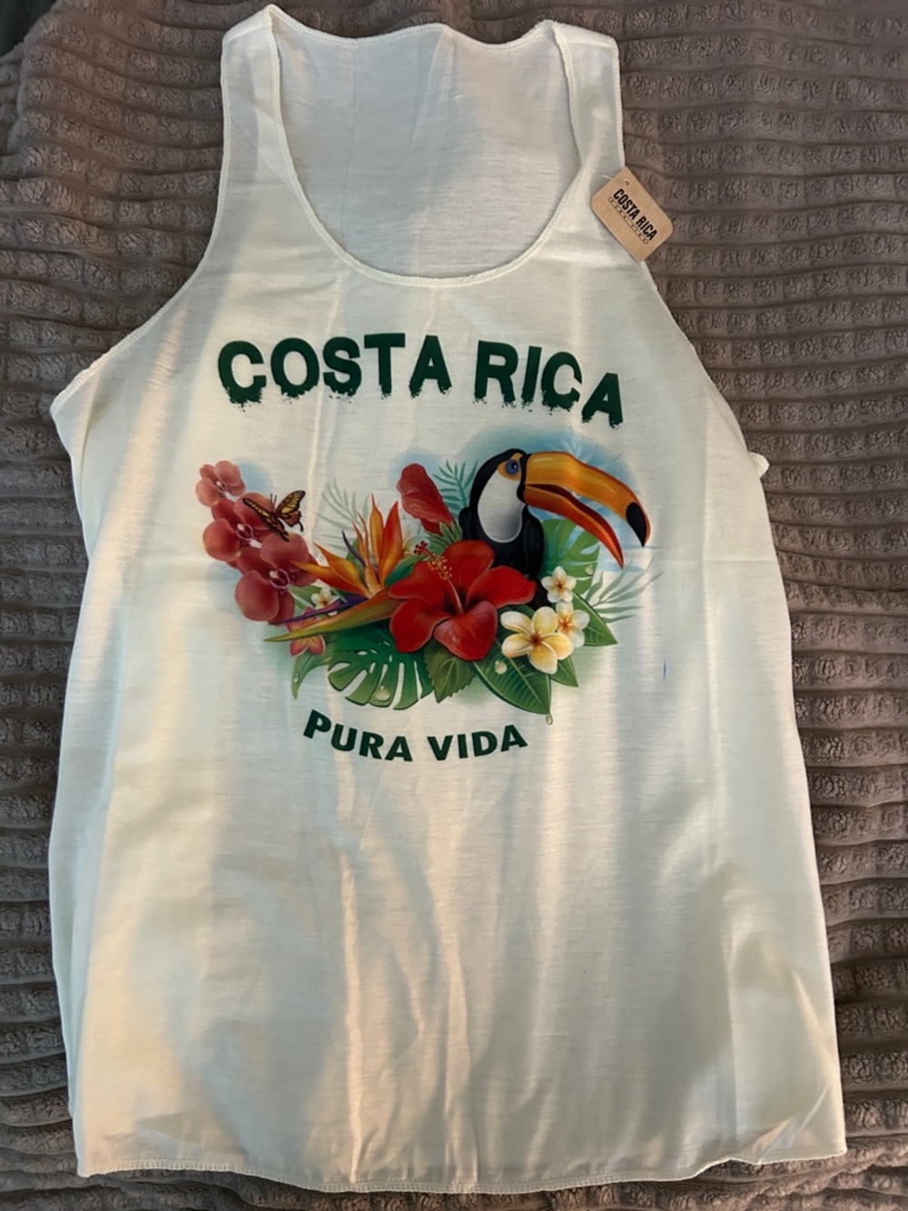 Costa Rica 'Pura Vida' Tropical Toucan Tank Top - White